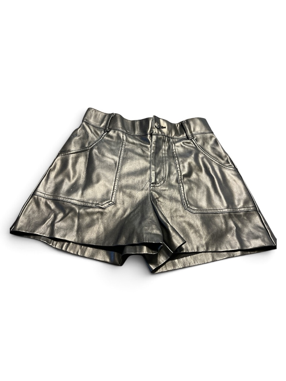 Zara Metallic Silver High-Waist Faux Leather Shorts
